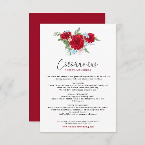 Red Roses Floral Elegant Script Coronavirus Safety Enclosure Card