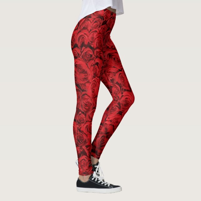 Red Roses Floral Girly Pattern Trendy Fashionable Leggings (Right)