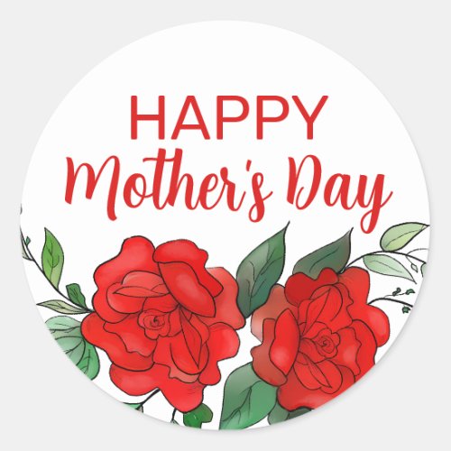 Red Roses Floral Happy Mothers Day  Classic Round Sticker