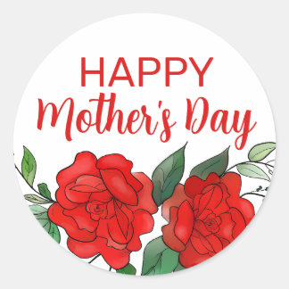 Red Roses Floral Happy Mother's Day Classic Round Sticker