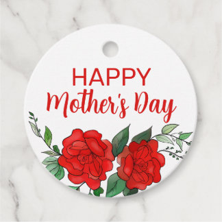 Red Roses Floral Happy Mother's Day Favor Tags