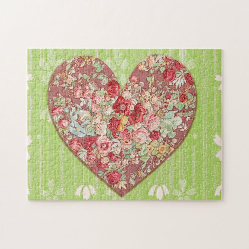 Red Roses Floral Heart Art Love or Valetines Jigsaw Puzzle