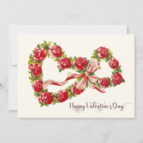 Red Roses Floral Heart Wreath Elegant Cute Vintage Holiday Card