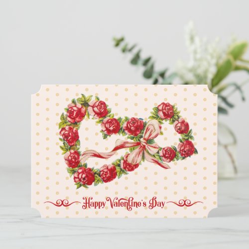 Red Roses Floral Heart Wreath Elegant Cute Vintage Holiday Card