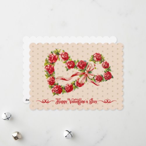 Red Roses Floral Heart Wreath Elegant Cute Vintage Holiday Card