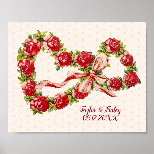 Red Roses Floral Heart Wreath Elegant Cute Vintage Poster