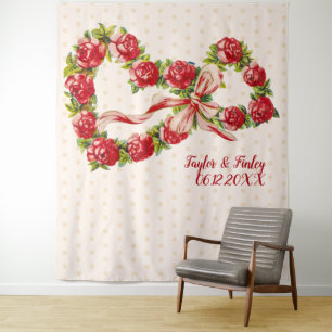 Red Roses Floral Heart Wreath Elegant Cute Vintage Tapestry