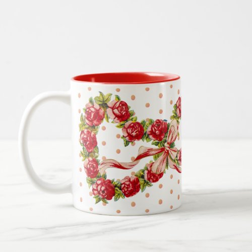 Red Roses Floral Heart Wreath Elegant Cute Vintage Two_Tone Coffee Mug