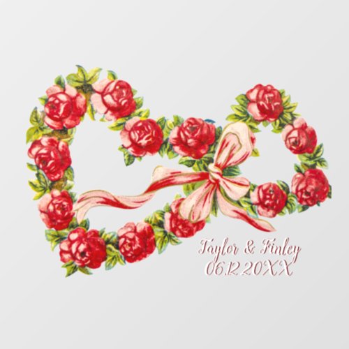 Red Roses Floral Heart Wreath Elegant Cute Vintage Window Cling
