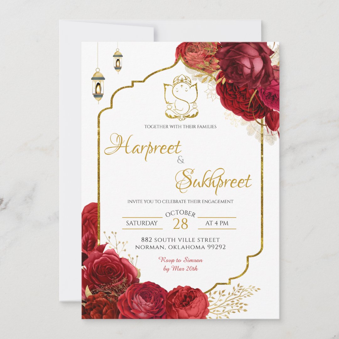 Red Roses Floral Indian Wedding Ceremony Invitation - Image 3