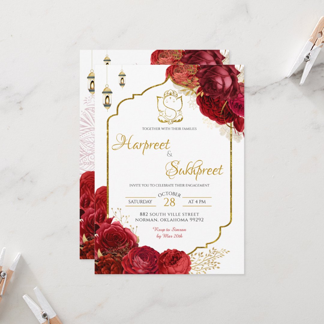 Red Roses Floral Indian Wedding Ceremony Invitation - Image 7