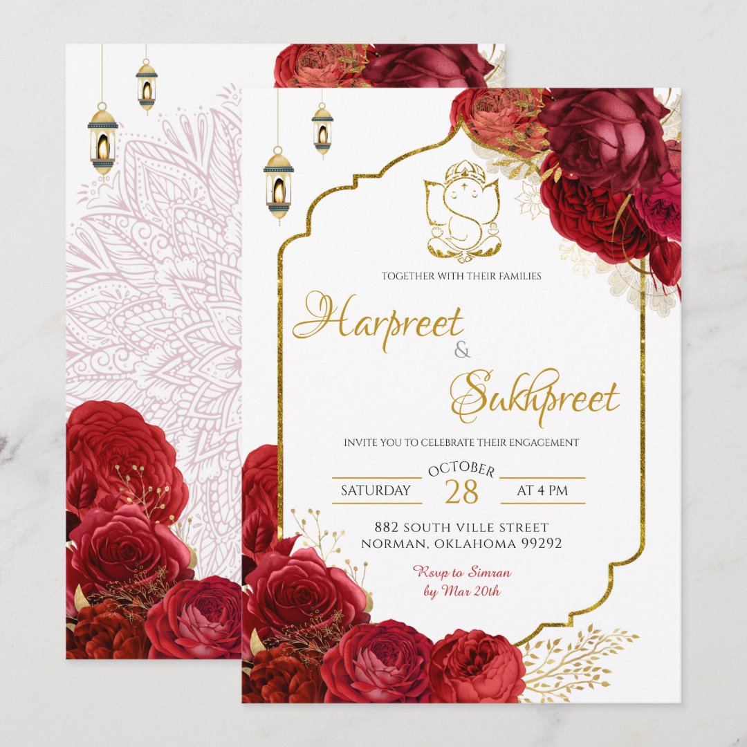 Red Roses Floral Indian Wedding Ceremony Invitation - Image 6