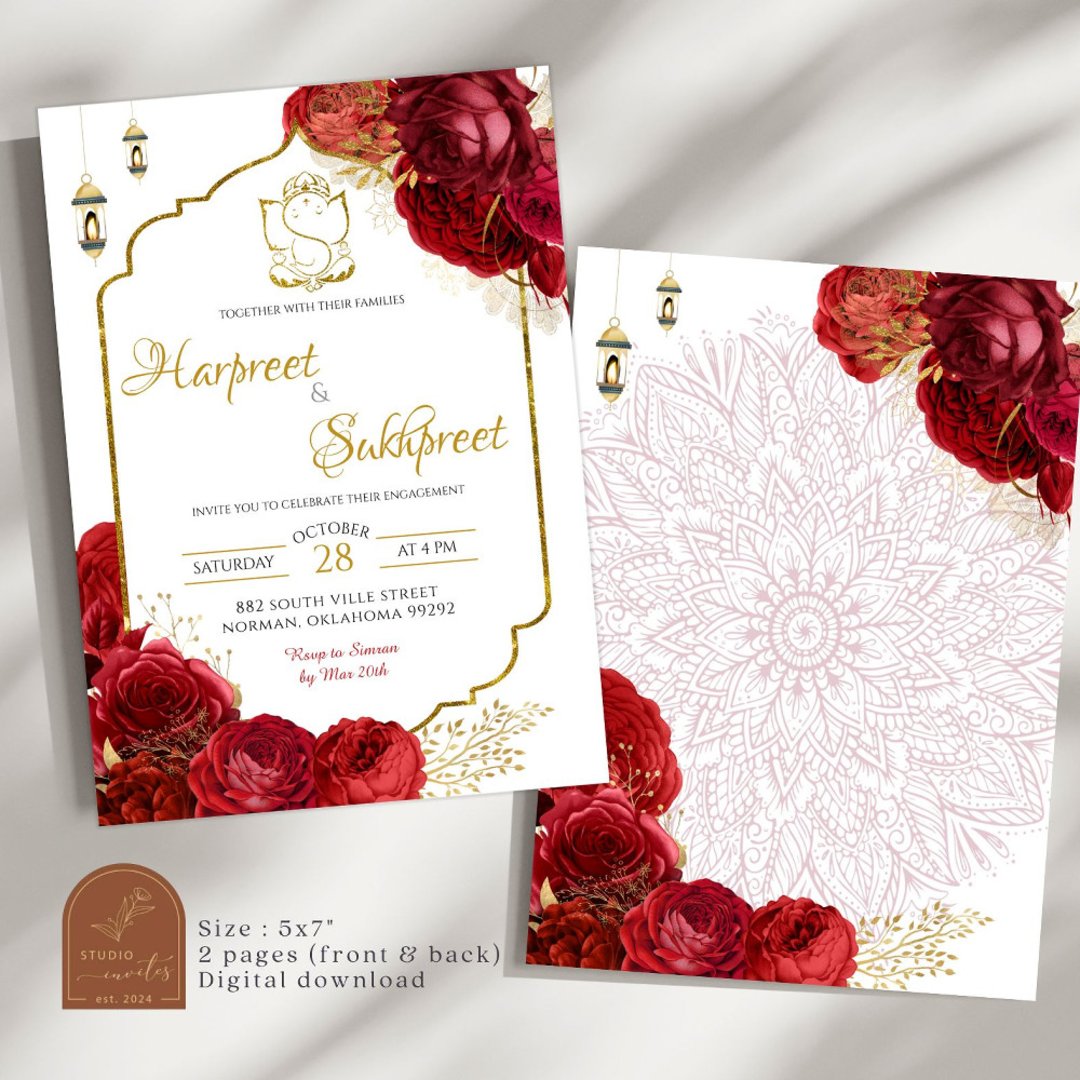 Red Roses Floral Indian Wedding Ceremony Invitation - Image 2