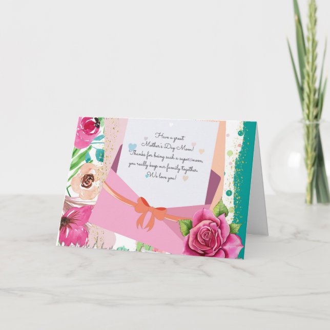 Red Roses Floral Letter Envelope Mother's Day Card (Front)