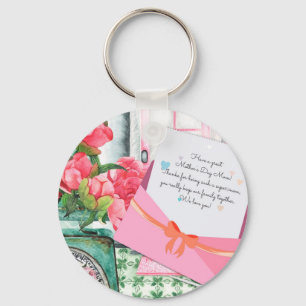 Red Roses Floral Letter Envelope Mother's Day Keychain