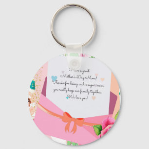Red Roses Floral Letter Envelope Mother's Day Keychain