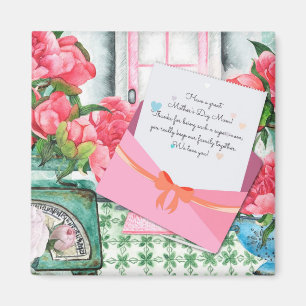 Red Roses Floral Letter Envelope Mother's Day Magnet