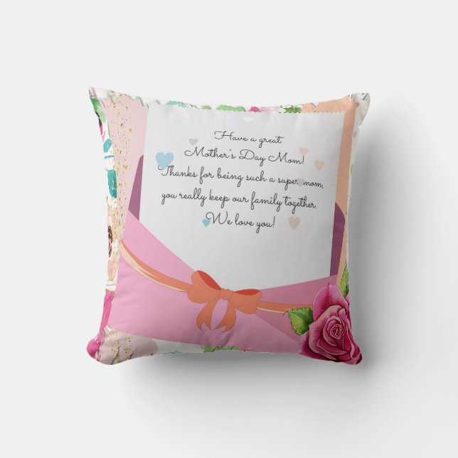 Red Roses Floral Letter Envelope Mother's Day Throw Pillow (Front)