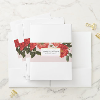RED ROSES FLORAL LOGO stylish botanical pink Pocket Folder