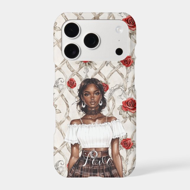 Red Roses Floral Love Black Girl Wreath iPhone Case (Back)