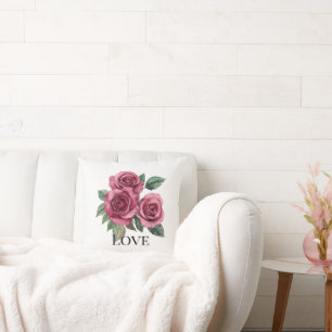 Red Roses Floral Love Throw Pillow