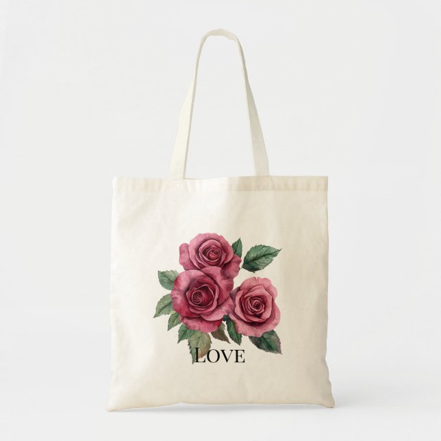Red Roses Floral Love  Tote Bag (Front)