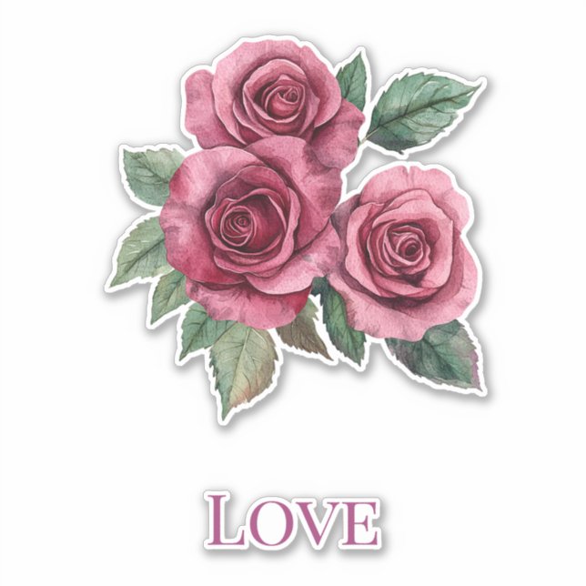 Red Roses Floral Love Wedding Sticker (Front)