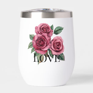 Red Roses Floral Love Wedding Thermal Wine Tumbler