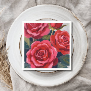 Red Roses Floral Painting Napkins