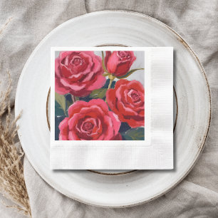 Red Roses Floral Painting Napkins