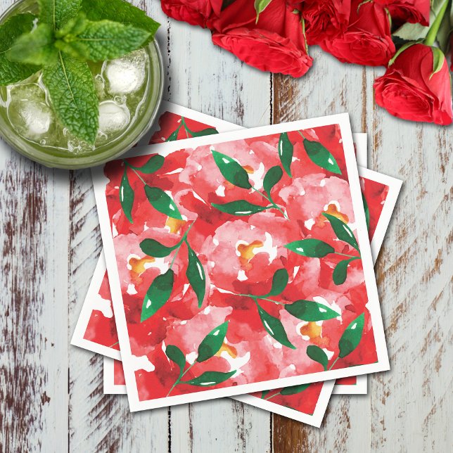 Red Roses Floral Paper Cocktail Napkins (Red roses collage floral cocktail napkins)