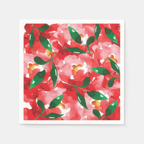 Red Roses Floral Paper Cocktail Napkins