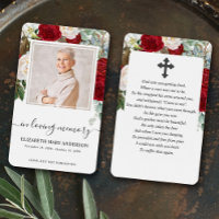Red Roses Floral Photo Sympathy Funeral Prayer