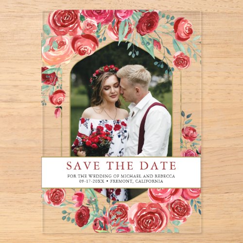 Red Roses Floral Photo Wedding Save the Date