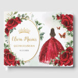 Red Roses Floral Princess Dress Gold Quinceanera Guest Book<br><div class="desc">Coordinate your party with this elegant personalized Red Roses Floral Guest Book! Personalize it easily and quickly, simply click the customize it further button to edit the texts, change fonts and fonts colors. Featuring beautiful watercolor red roses, a quince girl dressed in a sparkly red gown and red and gold...</div>