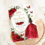 Red Roses Floral Princess Dress Gold Quinceañera Save The Date<br><div class="desc">Personalize this pretty red floral Quinceañera / Sweet 16 birthday save the date easily and quickly. Simply click the customize it further button to edit the texts, change fonts and fonts colors. Featuring a girl dressed in a beautiful glittery red ball gown, vibrant red roses, butterflies and a gold trimmed...</div>