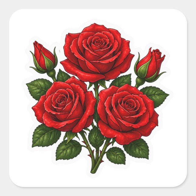 Red Roses Floral Romantic Background Sticker (Front)