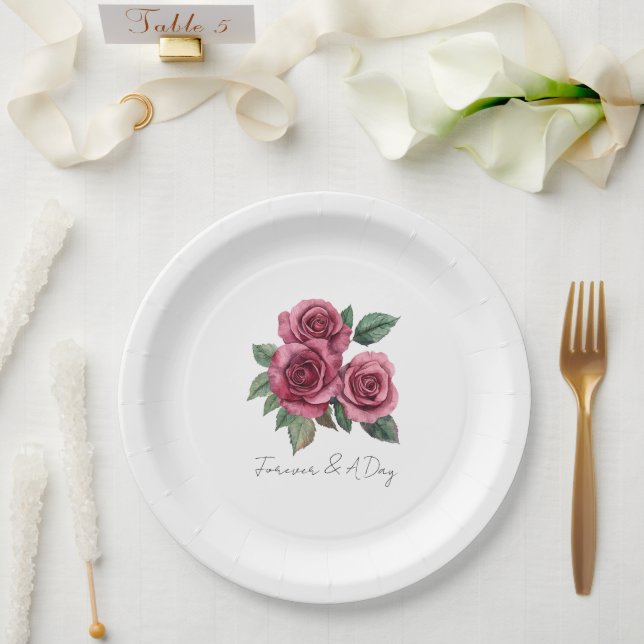 Red Roses Floral Romantic Wedding Paper Plates (Wedding)