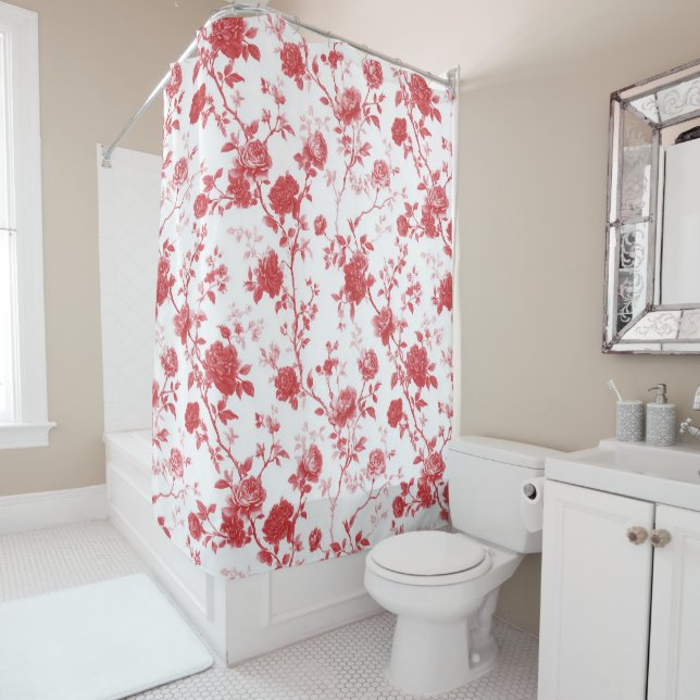 Red Roses Floral  Shower Curtain (In Situ)