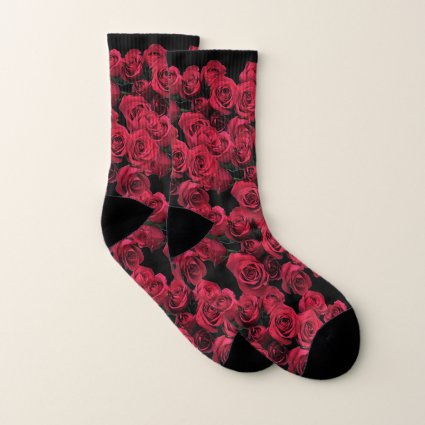 Red Roses Floral Socks