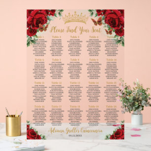 Red Roses Floral Sweet 15 16 Quinceañera Seating Acrylic Sign