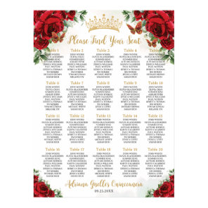 Red Roses Floral Sweet  15 16 Quinceañera Seating Poster