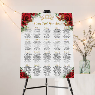 Red Roses Floral Sweet 16 Quinceañera 15 Seating Foam Board