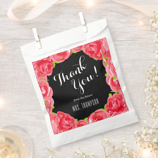 Red Roses Floral Thank You Favor Bag (Clipped)