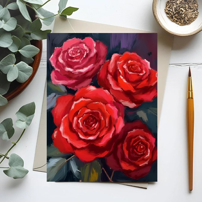 Red Roses Floral Watercolor Painted Flowers Card (Creator Uploaded)