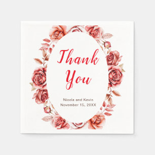 Red Roses Floral Wedding Napkins