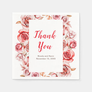Red Roses Floral Wedding Napkins