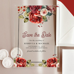 Red Roses Floral Wedding Save the Date