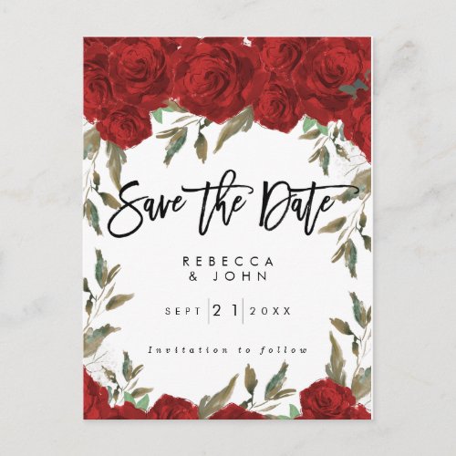 red roses floral wedding save the date card