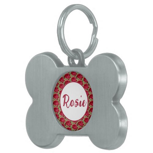 Red Roses Floral with Name   Pet ID Tag